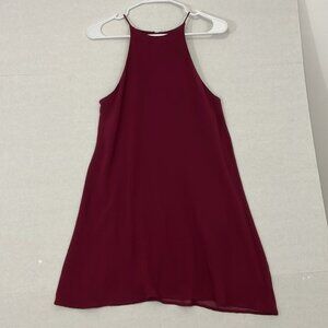 The Impeccable Pig Mini Slip Dress, Lined Sleeveless Flowy Chiffon, Burgundy, S